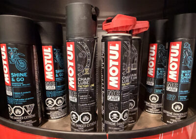 Cleaning and Polish Products Motul cleaning and polish products at Motorsport Exotica, Burbank retail floor